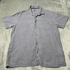 SUN STONE Gray‎ Short-Sleeve Linen Blend Short Sleeve Button-Up Shirt Mens L